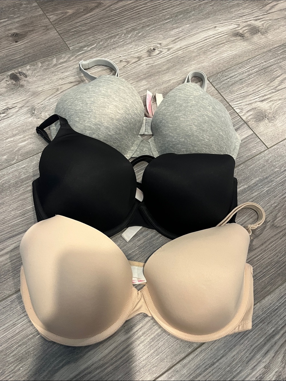 Set of 3 - 32DDEveryday T-Shirt Bra Pack - Gray, Black & Nude